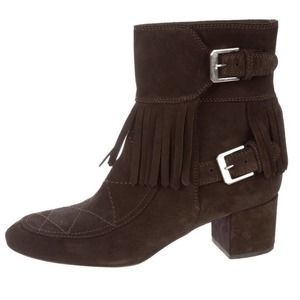 Laurence Dacade Suede Quilted Fringe Ankle Boots